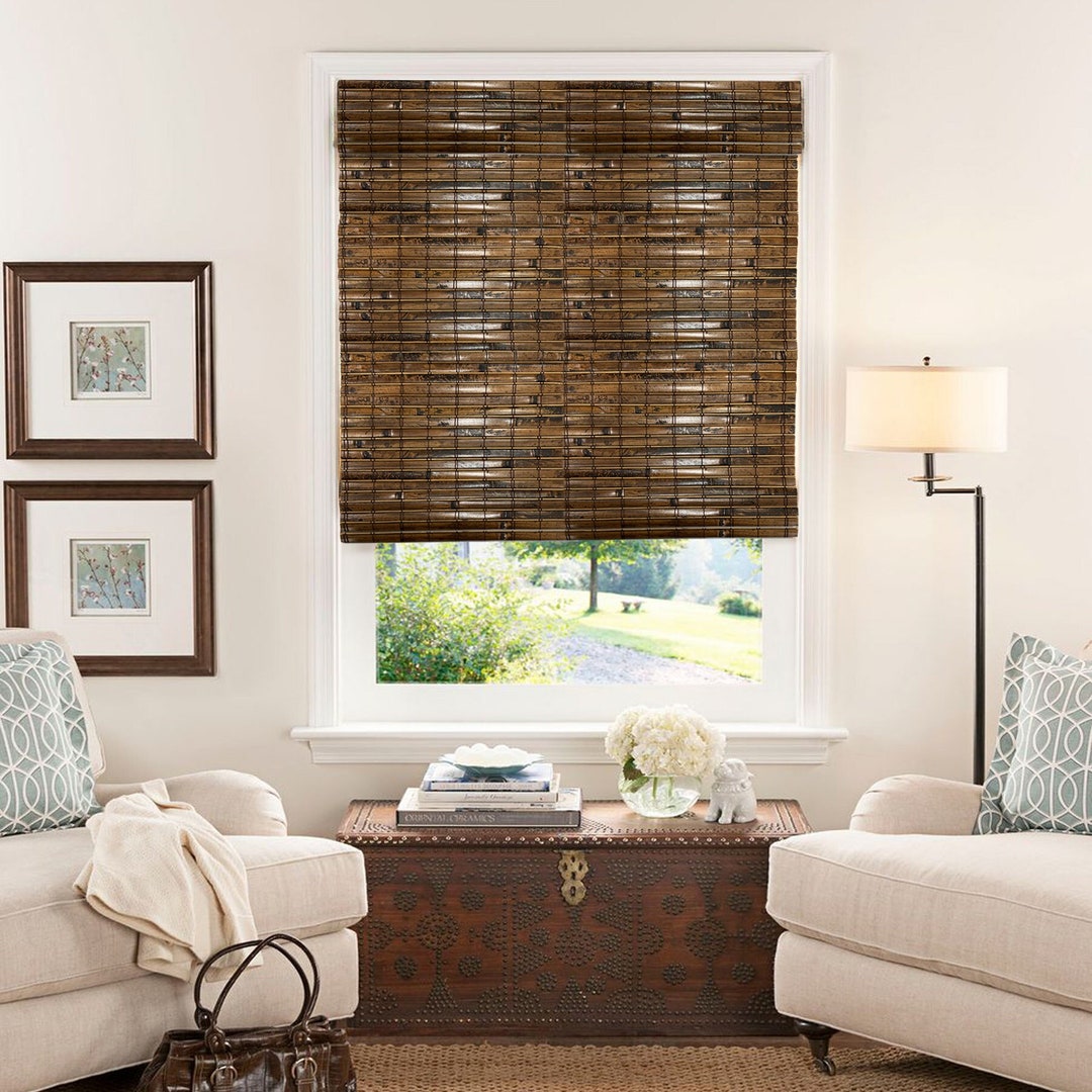 Cordless Woven Wood Rattan Bamboo Shade Wallcovering / Custom Made Window  Treatment Door Blinds 