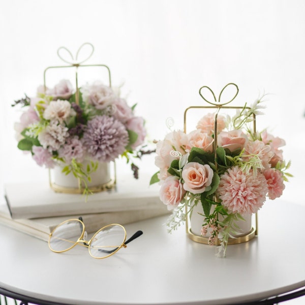 6 COULEURS / Faux bouquet de fleurs artificielles avec vase / Arrangements floraux Décoration de mariage / Centres de table / Cadeau de décoration intérieure