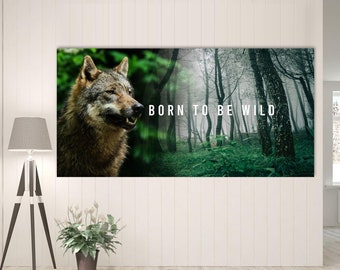 Animal Wolf Wild Forest Landscape  Panoramic Huge Canvas  Print Huge Success Gallery Wrap Giant 1.5 Painted Edges Quotes Motivation Pop Art
