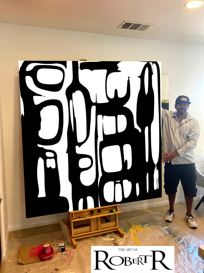 e 10ft Rolled nyc Banksy Graffiti Street Art Huge Gallery Canvas Mid Century wall art Modern Abstract Painting Black White Cubist Cubism image 2