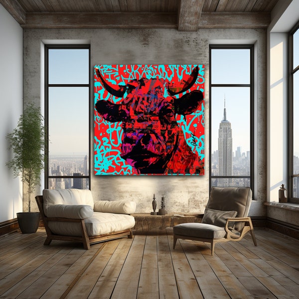 Wallstreet Bull Animal Graffiti POP Art Rothko HUGE Modern Abstract Paintings Large Wall Art Gallery Canvas Ready to hang banksy street art