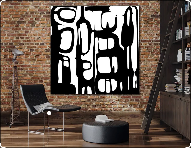 e 10ft Rolled nyc Banksy Graffiti Street Art Huge Gallery Canvas Mid Century wall art Modern Abstract Painting Black White Cubist Cubism image 1