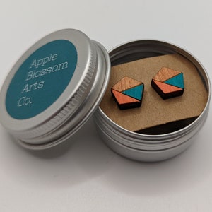 Pentagon wooden stud earrings - various colours