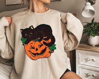 Black cat pumpkin sweater Clearance