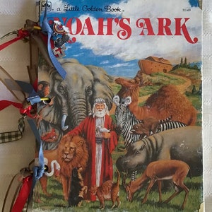 May include: A vintage children's book titled "Noah's Ark" with colorful illustrations of animals, Noah, and the ark. The book is a Little Golden Book.