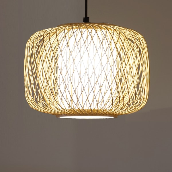 CRAFTIV Lampenschirm Deckenlampe Bambus | Handmade Lampe Boho-Style | Farbe Natur (H 21cm x Ø 30cm)
