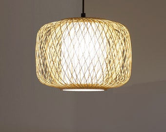 CRAFTIV lampshade ceiling lamp bamboo | Handmade lamp boho style | Color natural (H 21 cm x Ø 30 cm)