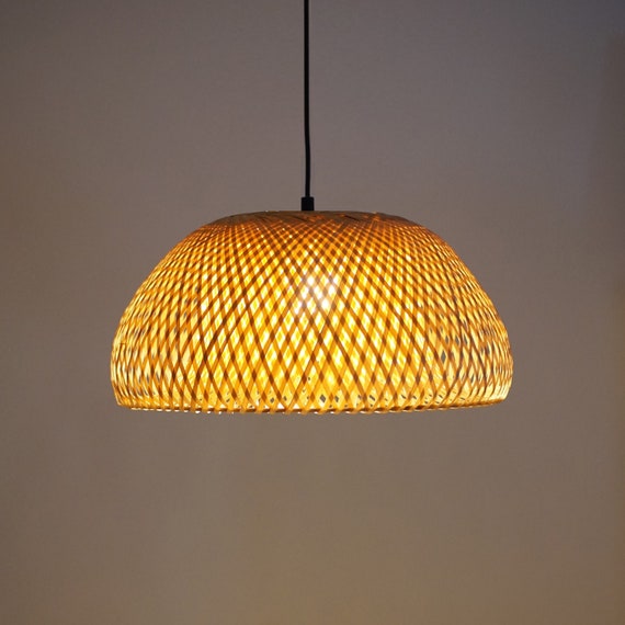 CRAFTIV Lampenschirm Deckenlampe Bambus | Handmade Lampe Boho-Style | Farbe Natur (H 24cm x Ø 45cm)