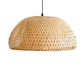 CRAFTIV lampenkap plafondlamp bamboe | Handgemaakte lamp boho-stijl | Kleur naturel (H 24 cm x Ø 45 cm)