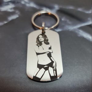 Silver Stainless Steel Rectangle - 45x25mm - Keyring  - Upload Your Photo - Super High Quality - Laser Engraved - Custom Text on Back.