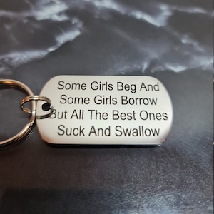 Silver Stainless Steel Rectangle - 45x25mm - Keyring  - Naughty - Super High Quality - Laser Engraved - Custom Back.