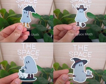 Glow in the Dark Ghost Stickers, Cute Ghost Stickers, Ghosts doing things, Waterproof Halloween Stickers