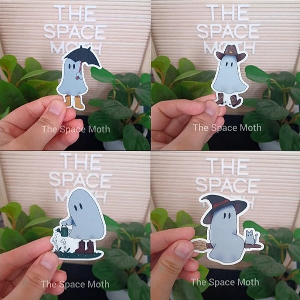 Glow in the Dark Ghost Stickers, Cute Ghost Stickers, Ghosts doing things, Waterproof Halloween Stickers