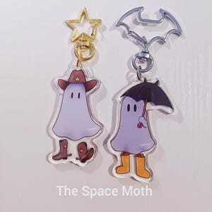 Cute Halloween Ghost Keychains, Cowboy Ghost Acrylic Charm, Umbrella Ghost Keycharm