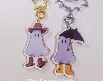 Cute Halloween Ghost Keychains, Cowboy Ghost Acrylic Charm, Umbrella Ghost Keycharm