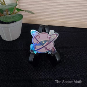Holografische sticker ruimte konijntjes | Waterdichte stickersticker | Ruimtesticker | Cadeau konijn | Dagboeksticker | Sticker Holo-waterfles |