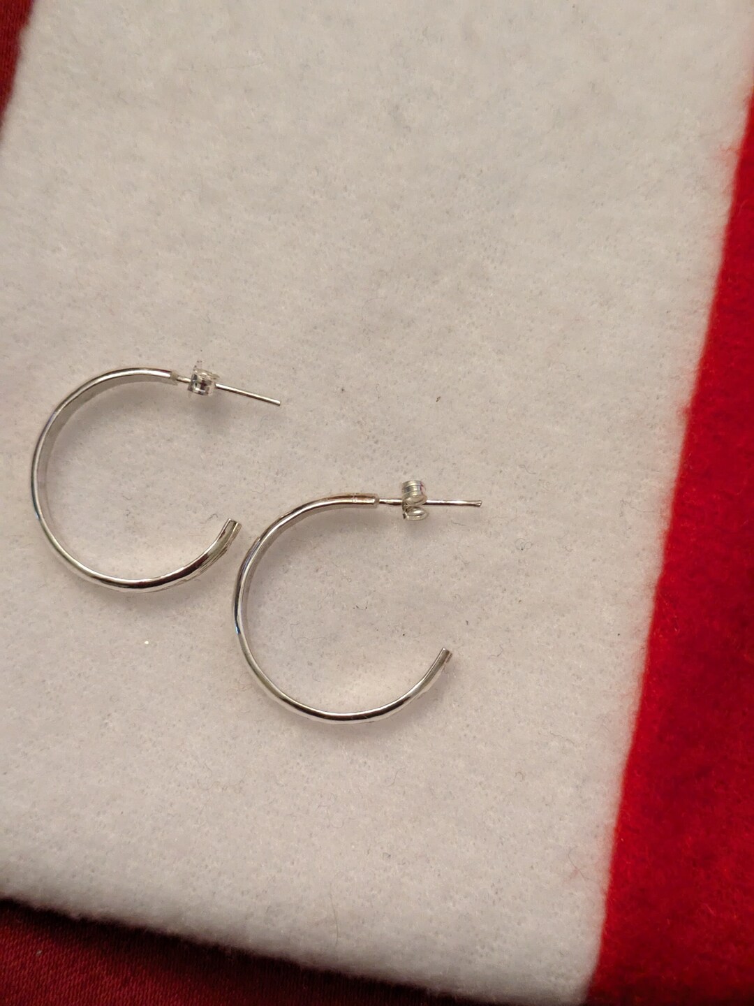 Silver Half Hoop Stud Earrings, Half Round Hoops, Handmade Textured