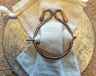 Hammered Copper Thin Scarf Pin, Penannular Brooch, Stole Clip, Scarf Ring