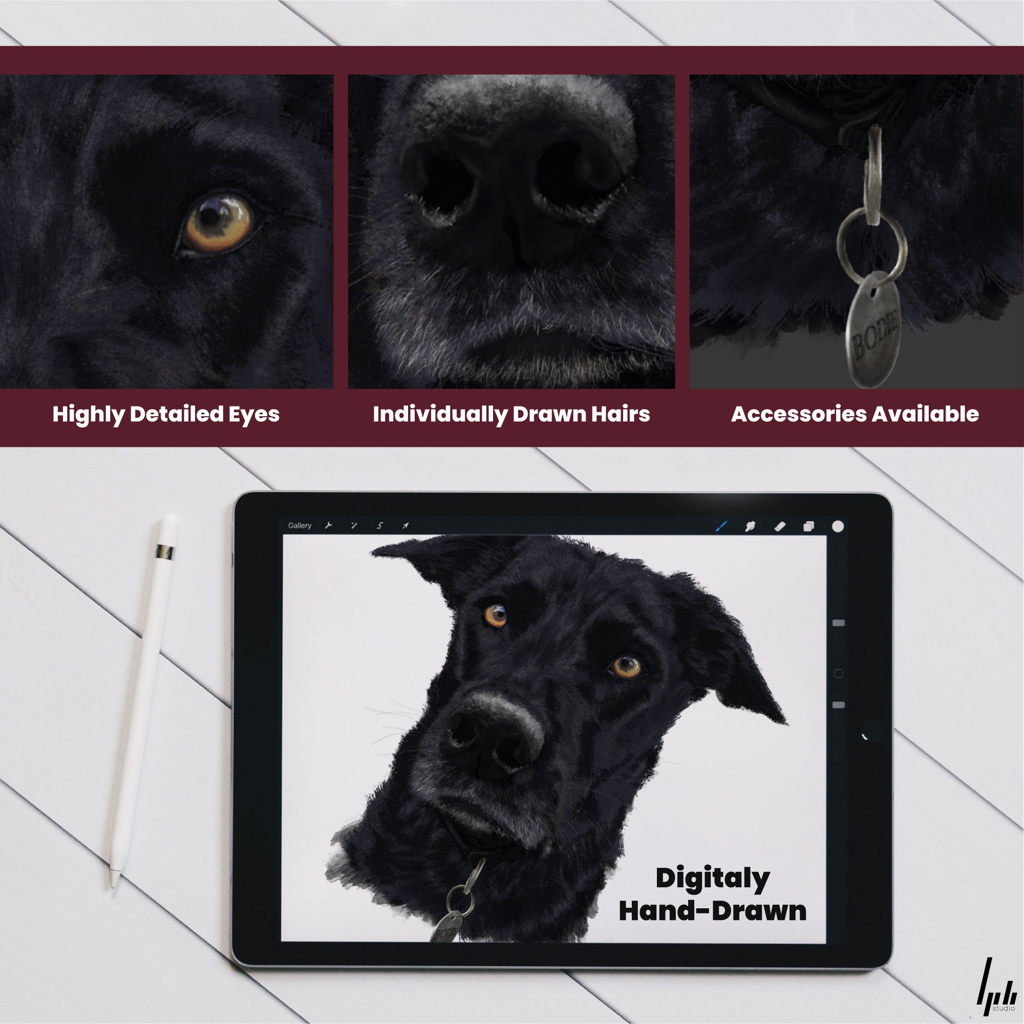 Custom Pet Portrait Hand Drawn Digital Print Pet Portrait - Etsy