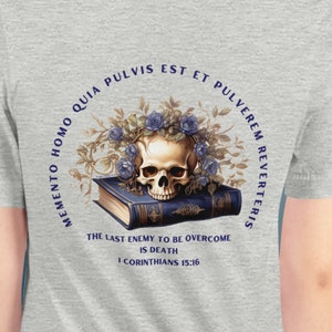 Ladies Memento Mori shirt- graphic on back | Traditional Latin Catholic | Remember you are dust tee