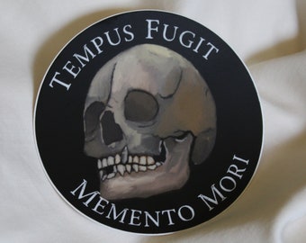 Tempus Fugit Memento Mori Skull Sticker | Time Flies Remember Death Vinyl Decal