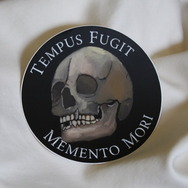 Tempus Fugit Memento Mori “Time flies remember death” Sticker | Catholic Laptop Water Bottle Religious Sticker | Gift for him or her