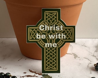 Saint Patrick Prayer Sticker: Celtic Cross, Catholic Waterproof Vinyl Decal