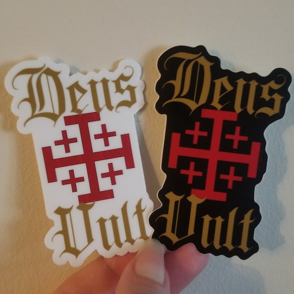 Deus Vult Sticker: Catholic Jerusalem Cross- God Wills It, Waterproof Vinyl