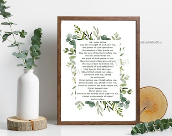 Lorica Prayer with Greenery | Saint Patrick Prayer | Catholic Home Decor | Faith Art Print | Christian Art | Irish Prayer Art | Fiat