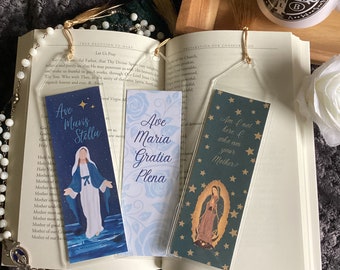 Marian Bookmark set | Catholic bookmark set | Blessed Mary bookmarks | Ave Maris Stella Our Lady of Guadalupe and Ave Maria