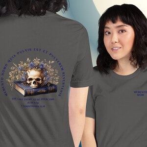 Memento Mori T-Shirt - Ladies Latin Catholic Short sleeve Tee Asphalt