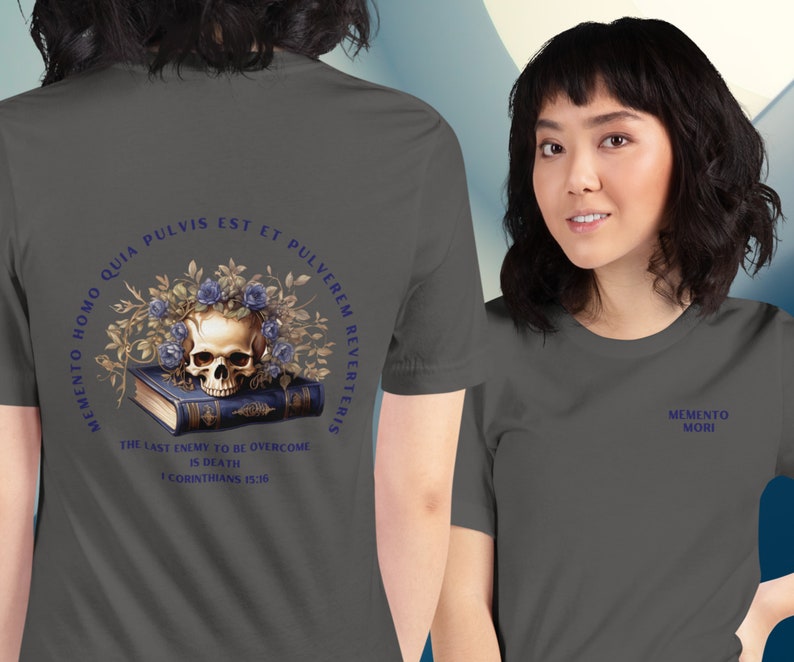 Memento Mori T-Shirt - Ladies Latin Catholic Short sleeve Tee Asphalt
