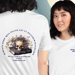 Memento Mori T-Shirt - Ladies Latin Catholic Short sleeve Tee White