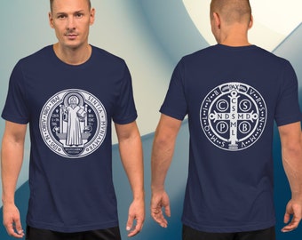 Men's Saint Benedict T-shirt | Traditional Catholic Men Shirt | Benedict | Benedictine Medal | Latin | Catholic