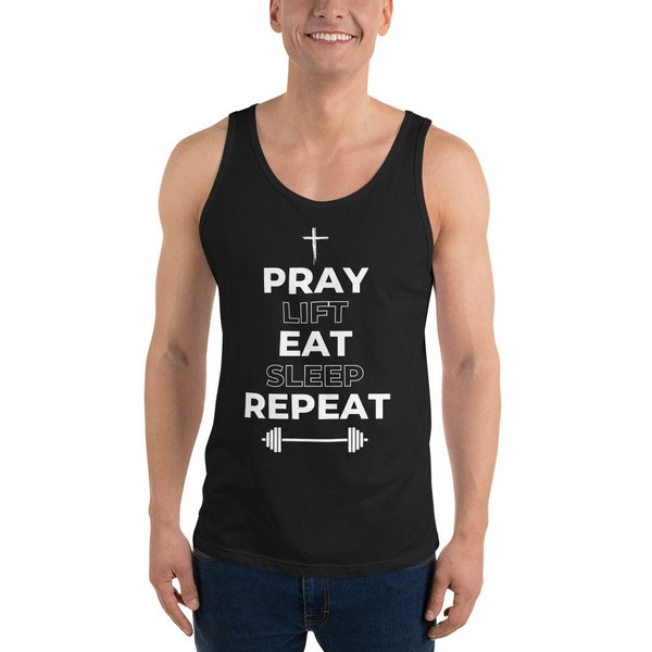 Pray Lift Repeat Men's Tank Top | Christian Men Workout shirt | Christian Gym Apparel
