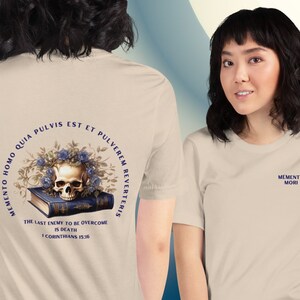Memento Mori T-Shirt - Ladies Latin Catholic Short sleeve Tee Soft Cream