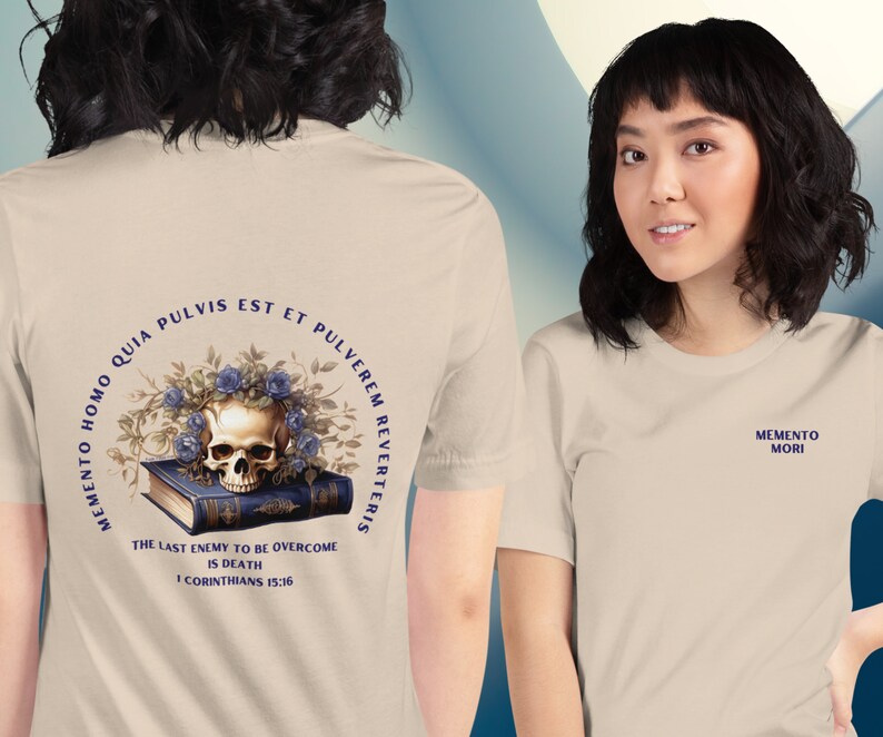 Memento Mori T-Shirt - Ladies Latin Catholic Short sleeve Tee Soft Cream