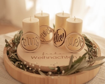 Atmospheric Advent wreath made of beech wood: Cozy pre-Christmas atmosphere with engraving for pillar candles - Advent wreath for the family