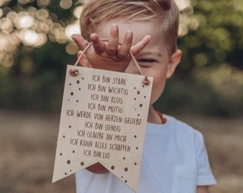 Positive affirmations with names made of wood – Promote mindfulness, motivation and self-confidence in children – Birthday gift idea
