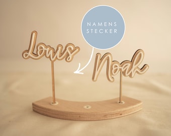 Personalisierter Namensstecker - Geburtstagskranz Zubehör – Personalisierter Geburtstagsteller - Caketopper mit Namen aus Holz und Acryl