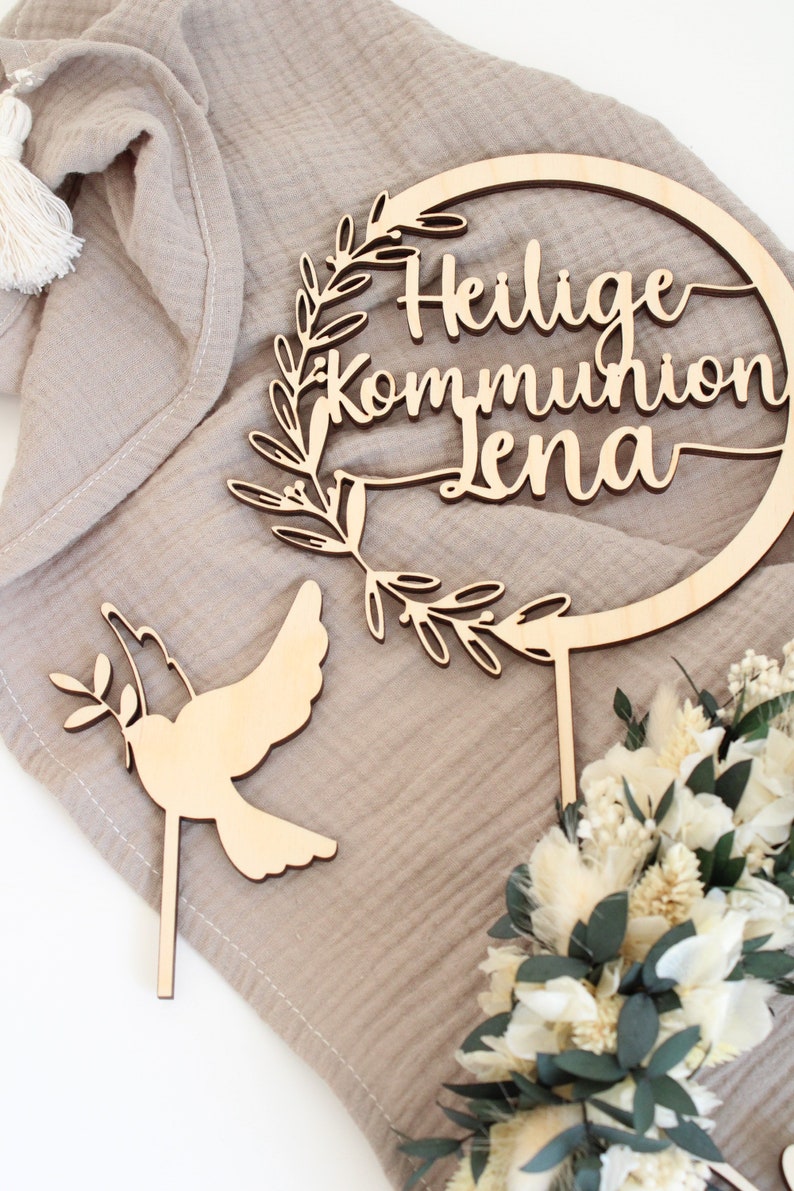 Caketopper Caketopper aus Holz Heilige Kommunion Kuchendekoration Kuchenstecker Tortendeko personaliserte Geschenke CTK Bild 5