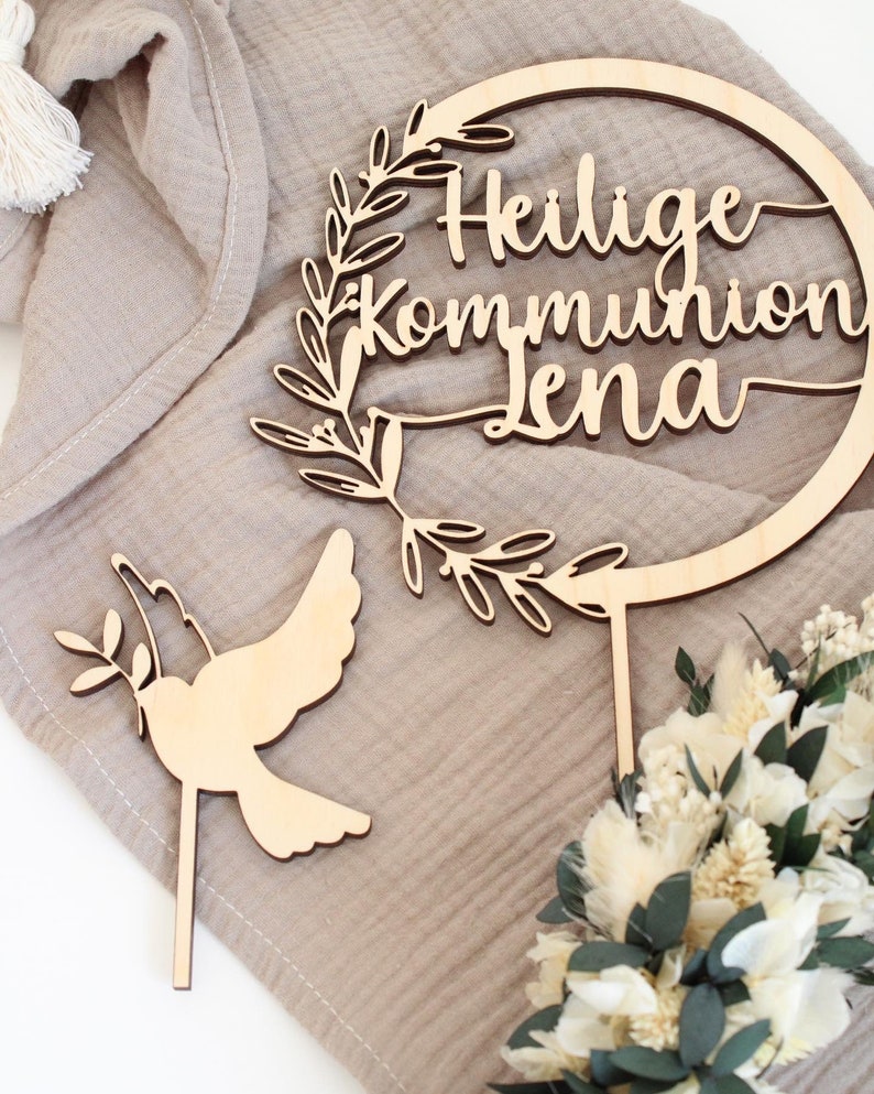 Caketopper Caketopper aus Holz Heilige Kommunion Kuchendekoration Kuchenstecker Tortendeko personaliserte Geschenke CTK Bild 4