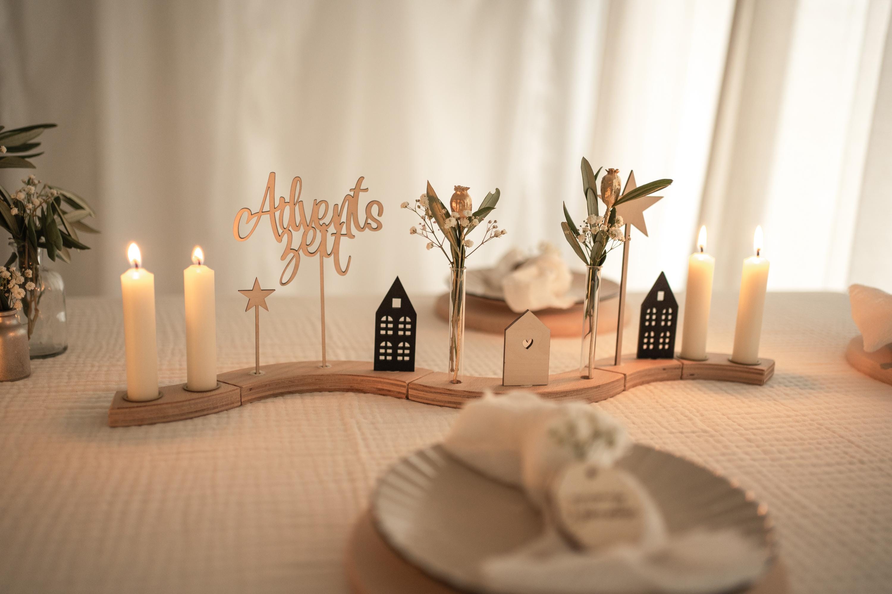 Adventskranz modern länglich – minimalistische Tischdeko für Weihnachten – Deko Weihnachtsfest – Adventskranz aus Holz, skandinavische Deko