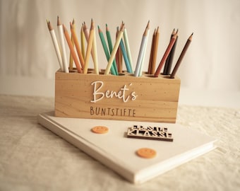 Pot à crayons en bois personnalisé - pot à crayons avec prénom - cadeau de rentrée scolaire, anniversaire d'enfant - organisation du bureau d'enfant