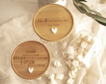 Personalisiertes Geschenk für Hebammen I Vorratsglas mit Bambusdeckel I Hebamme Geschenk I personalisiertes Vorratsglas I Geldgeschenk