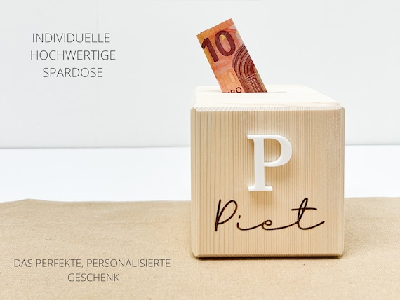 Hochwertig individuell personalisiert - ein wertvolles Geschenk für Kinder Geburtstag, Taufe oder andere besondere Anlässe die Holz-Spardose