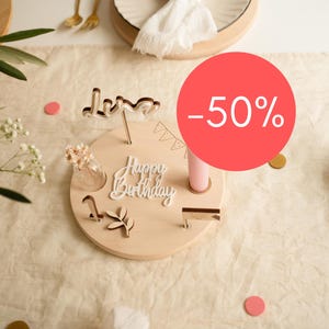 Wooden birthday plate with acrylic | Personalized birthday decoration | Birthday table decoration | Beechwood birthday wreath