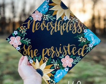 Hand painted, Hand Lettered Custom Graduation cap TOPPER - painted graduation cap - custom graduation cap - floral custom graduation cap