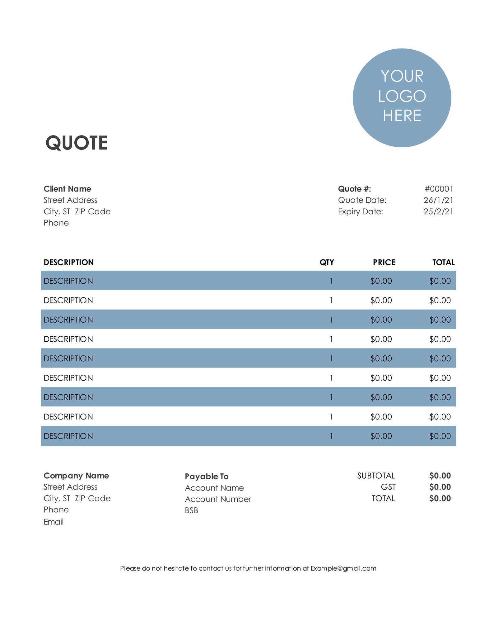 Invoice & Quote Template With MS Excel Auto Calculation Etsy
