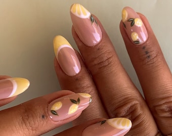 Press On Nails | Pasta al limone Nayls + HARD GEL BASE | Press On Nails French | Yellow French Nails | Lemon Nails | Press On Nails Lemon |